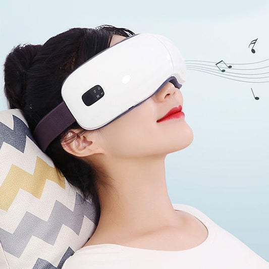 Lumirest eye massager woman relaxing with bluetooth audio