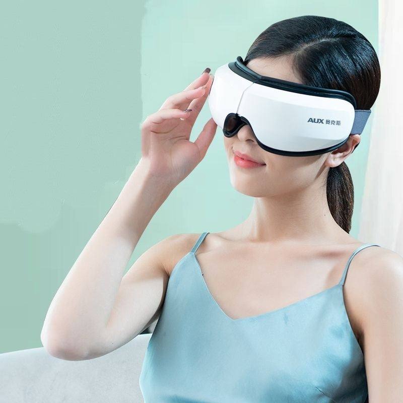Lumirest eye massager lifestyle woman wearing device